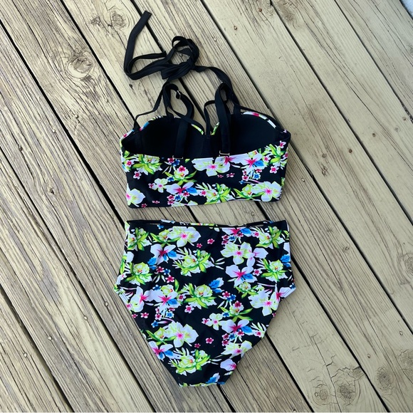 FLORAL BIKINI CUTOUT HIGH WAIST SWIMSUIT SIZE LARGE NEW - Picture 8 of 15